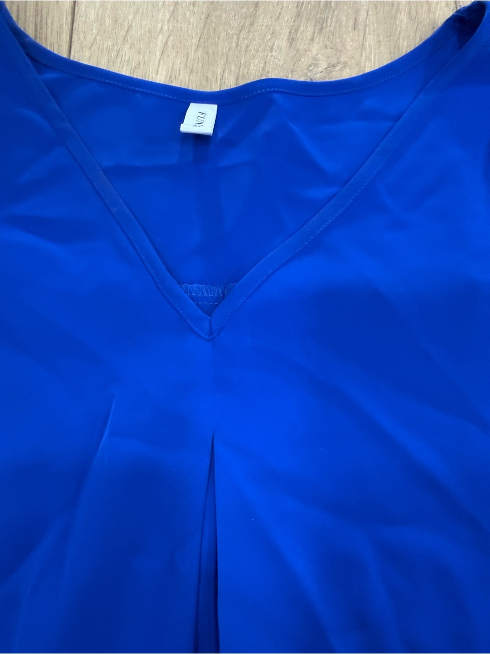 FUNLINGO Royal Blue V-Neck Blouse XL Smocked Ruffle Sleeve - Picture 4 of 7